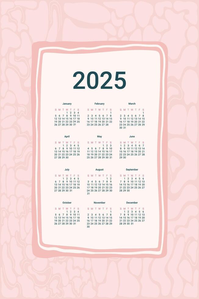 2025 Calendar. Vertical banner with frame. flat illustration vector