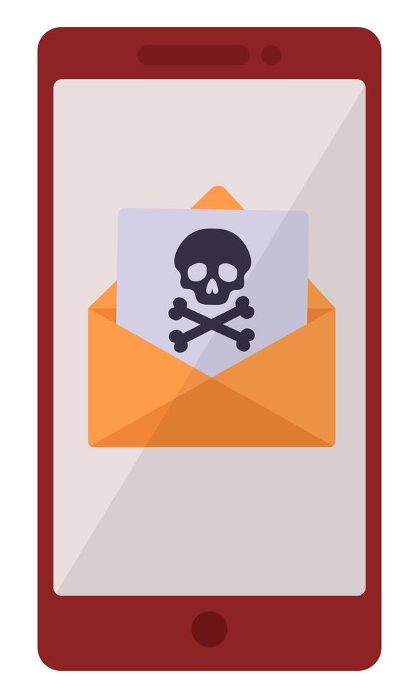 Flat icon of malware notification on smartphone isolated on white background. vector