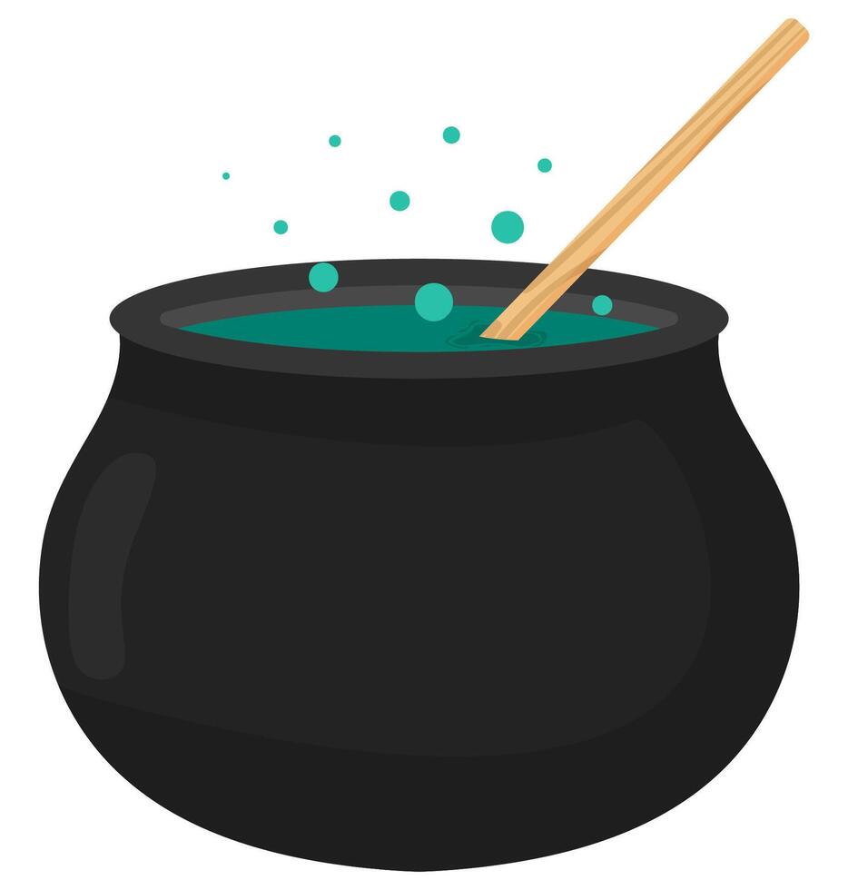 Flat icon of Halloween black witch's cauldron isolated on white background. vector