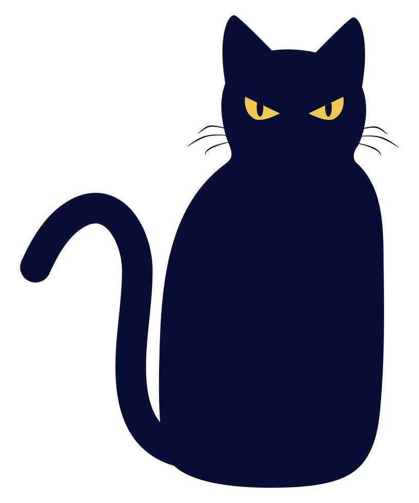 Flat icon of cat silhouette with yellow eyes isolated on white background. vector