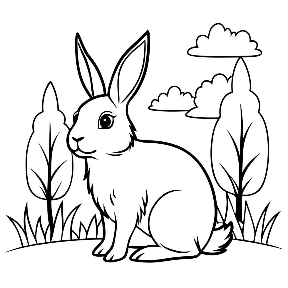 a rabbit lives in the forest, illustration line art vector