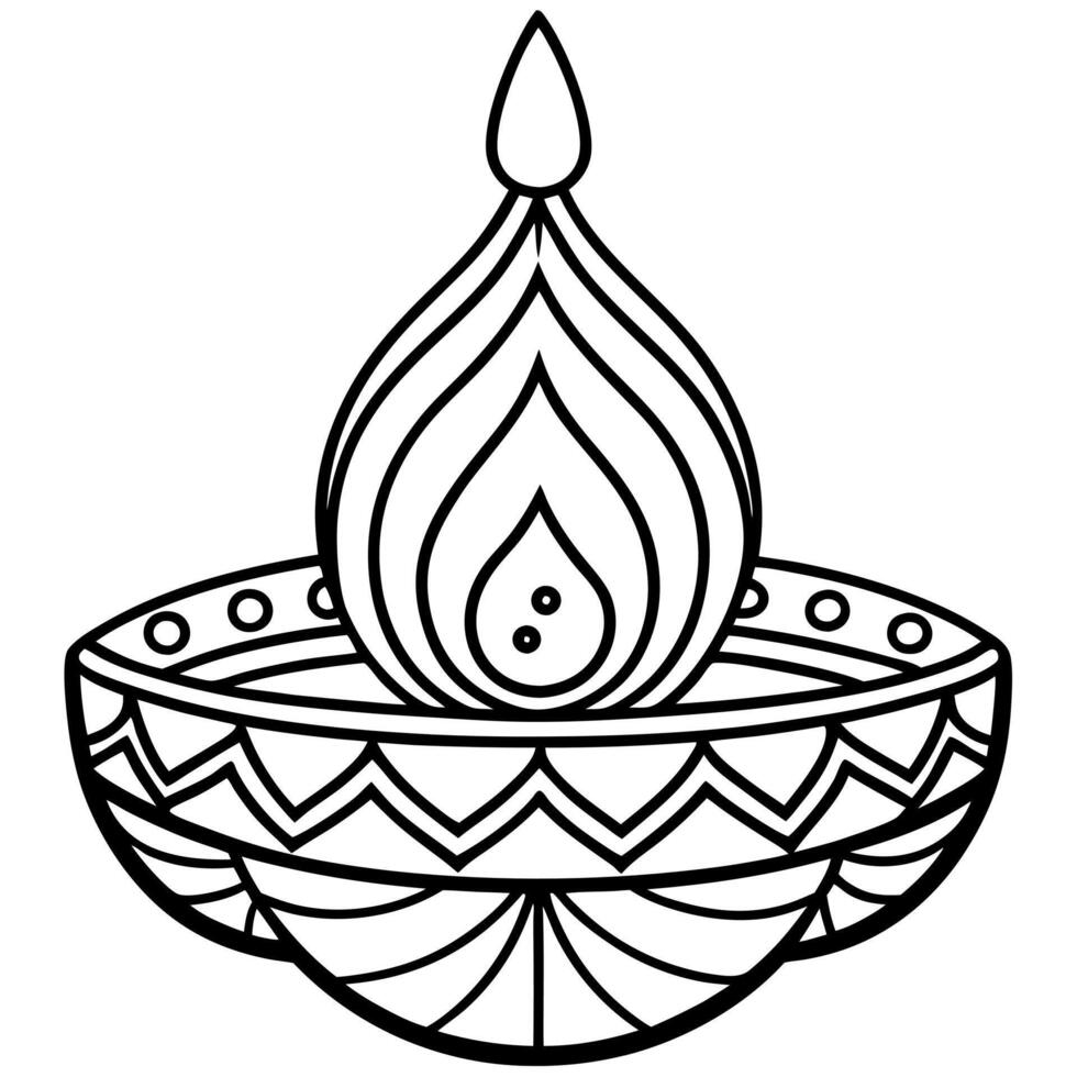 diwali lamp line art illustration, white background, illustration line art vector