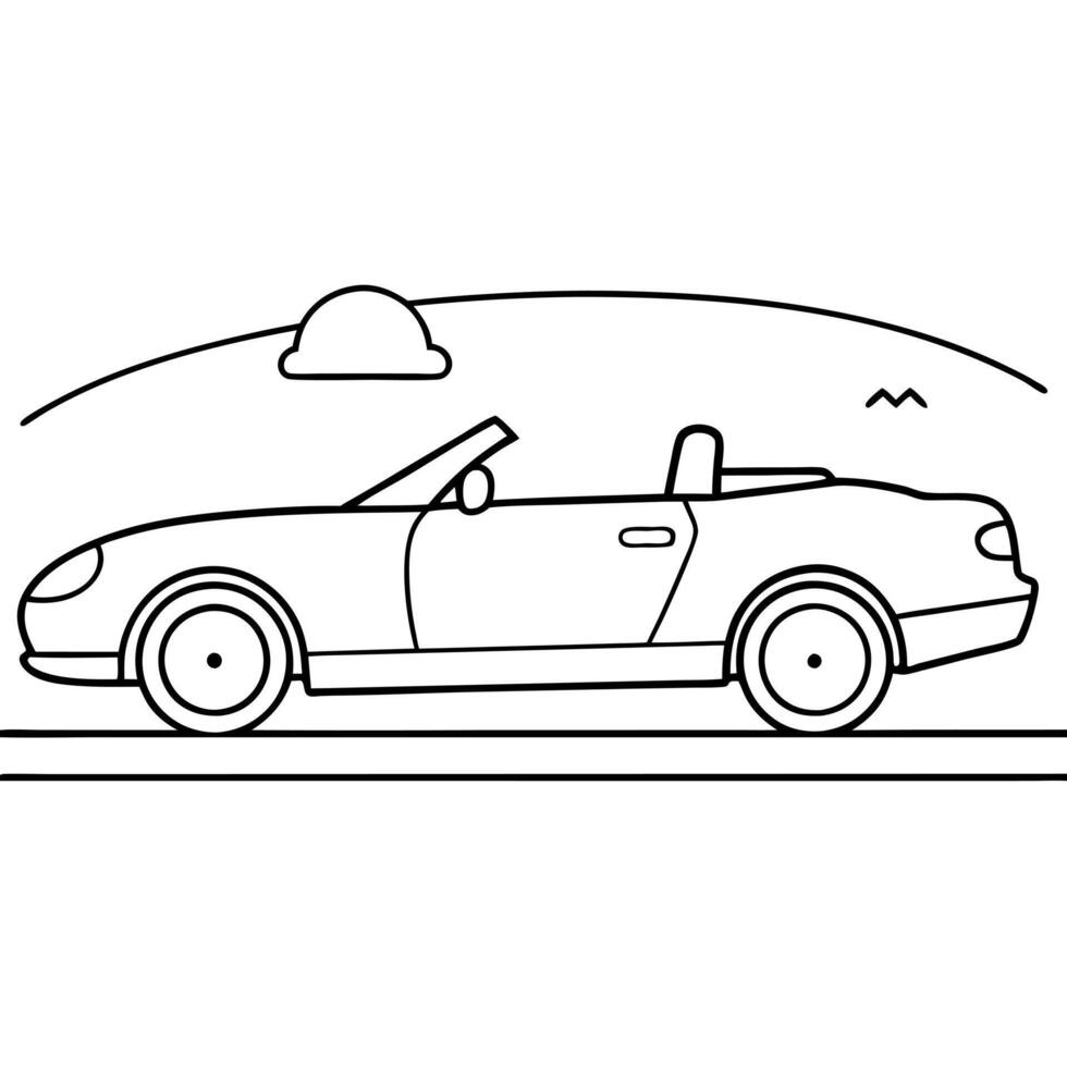 1 a white convertible sports car with a surfboard attached to the roof, cruising down a sunny vector