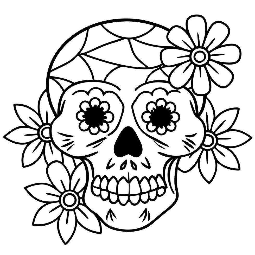 skull and flowers day of the dead, vintage illustration digital illustration for prints, posters, vector