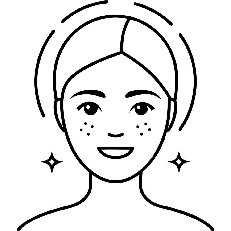 a minimalist, line-art icon showing the symbolizing beauty, glow, or rejuvenation use clean, black vector