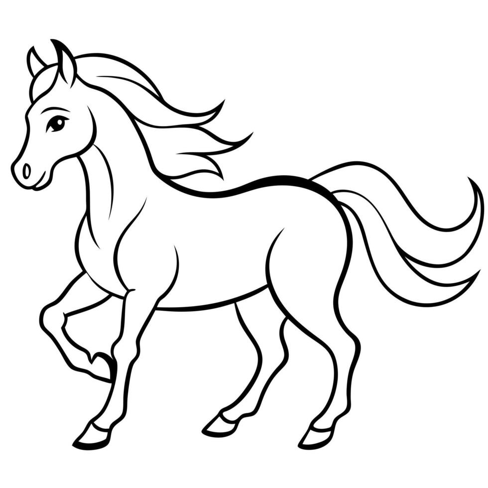 a graceful horse galloping through an open field with a flowing mane and tail, illustration vector