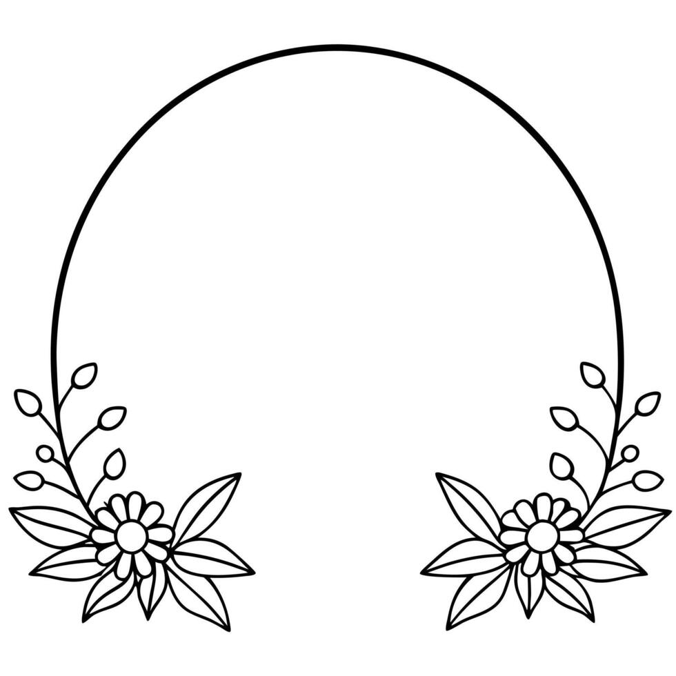 a half-circle floral frame with leaves and flowers adorning the upper portion leaves the bottom vector