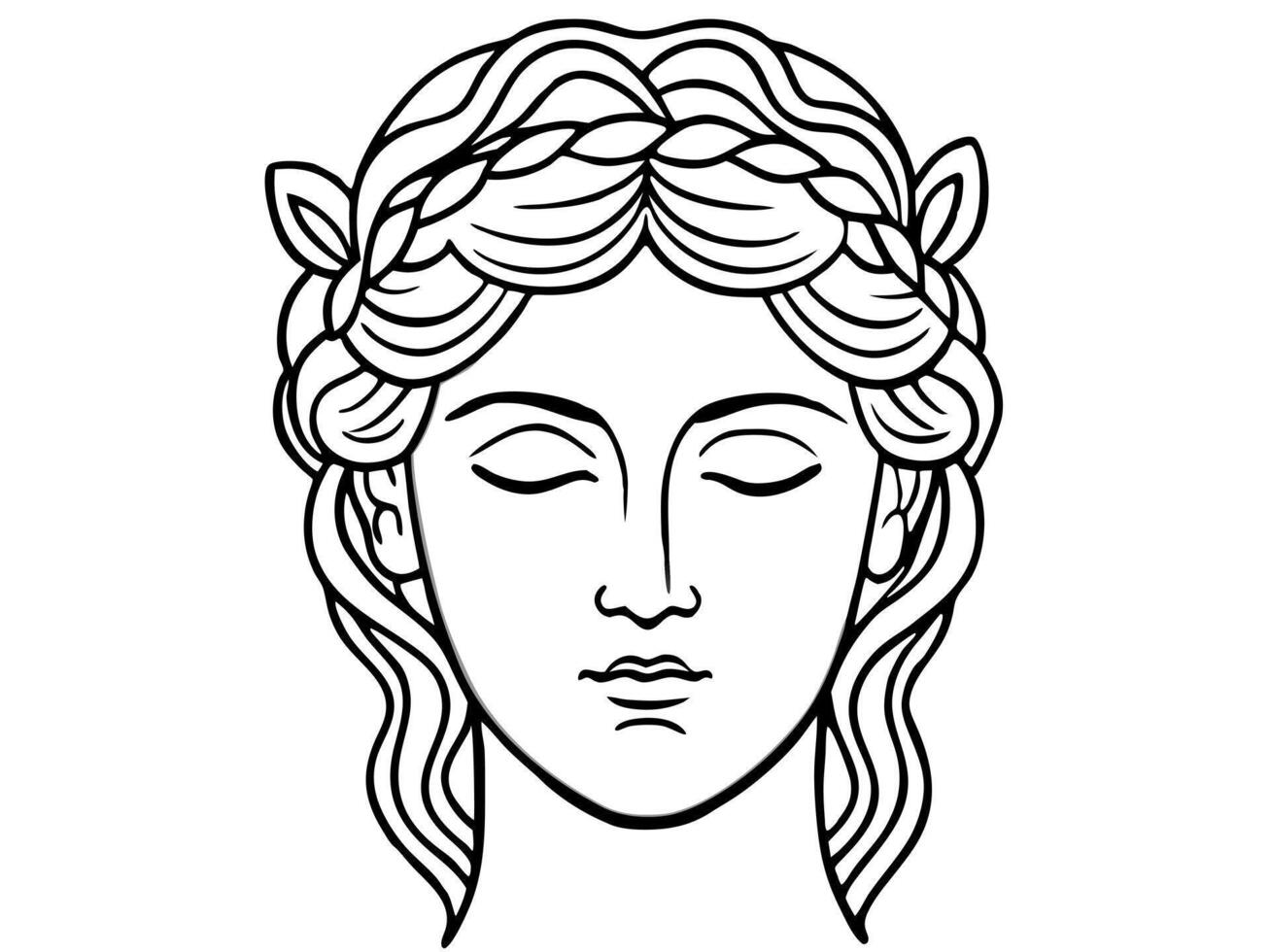 face vectors of ancient greek statue of athena with closed eyes and gathered hair,