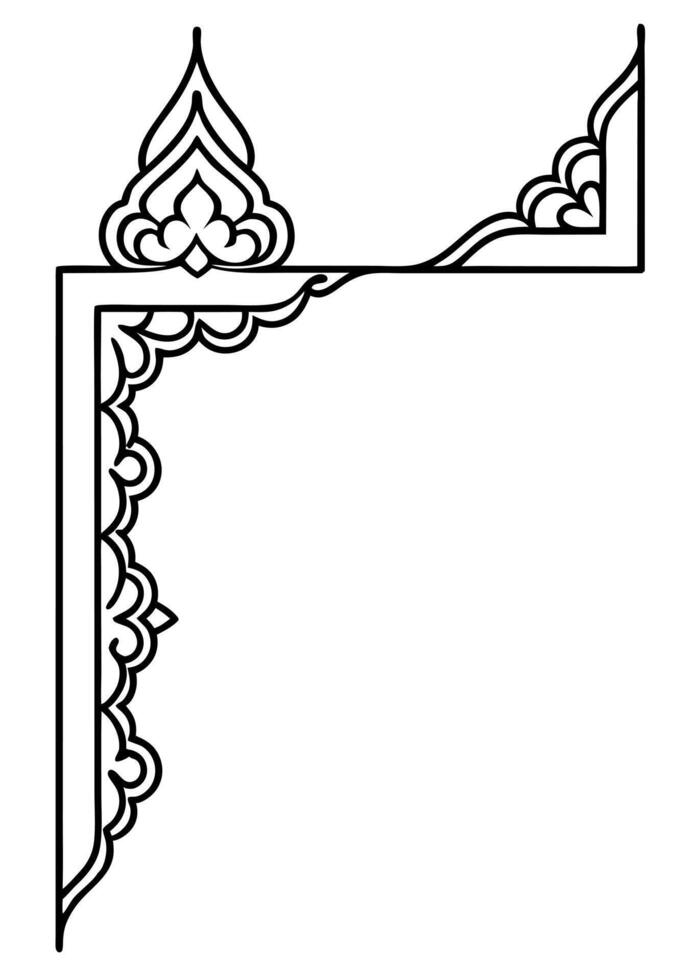 corner thailand line floral for picture, design decoration, illustration line art vector