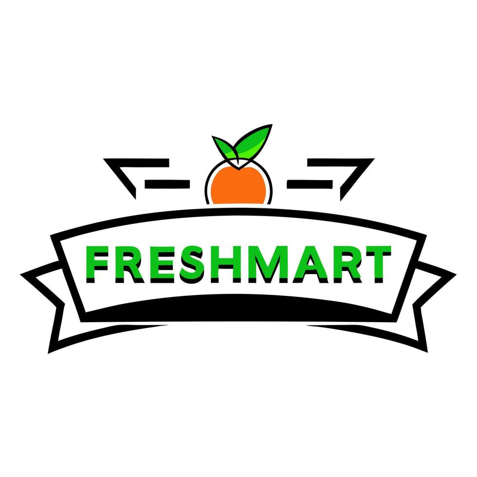 logo for supermarket freshmart, main colors green and orange, illustration line art vector