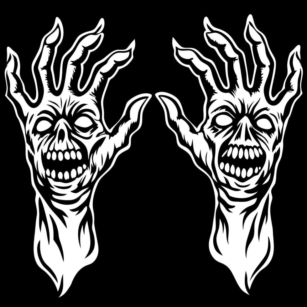 scary zombie hands with dark background, illustration line art vector