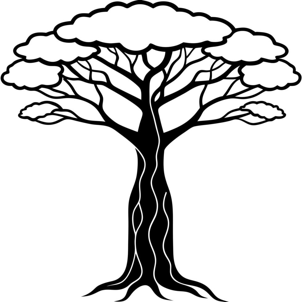 a african baobab tree silhouette, black and white background is white original shape and vector