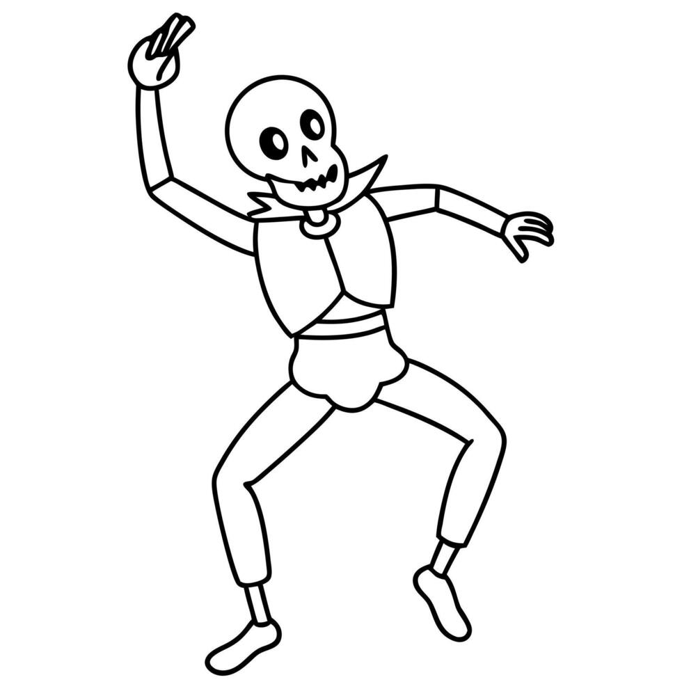 a skeleton doing a funny dance, illustration line art vector