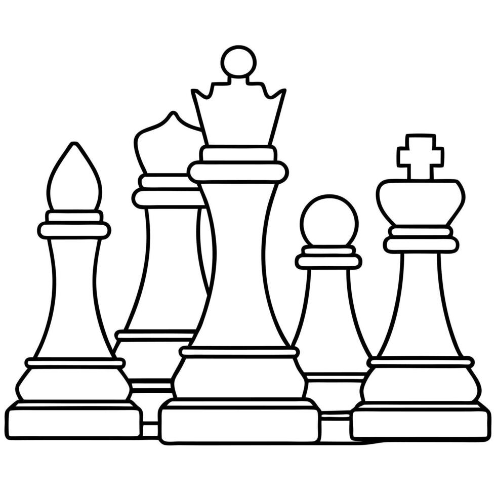 chess pieces, illustration line art vector
