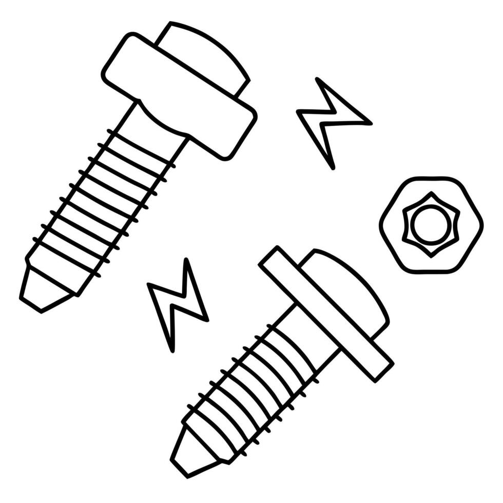 bolts and screw cute, illustration line art vector