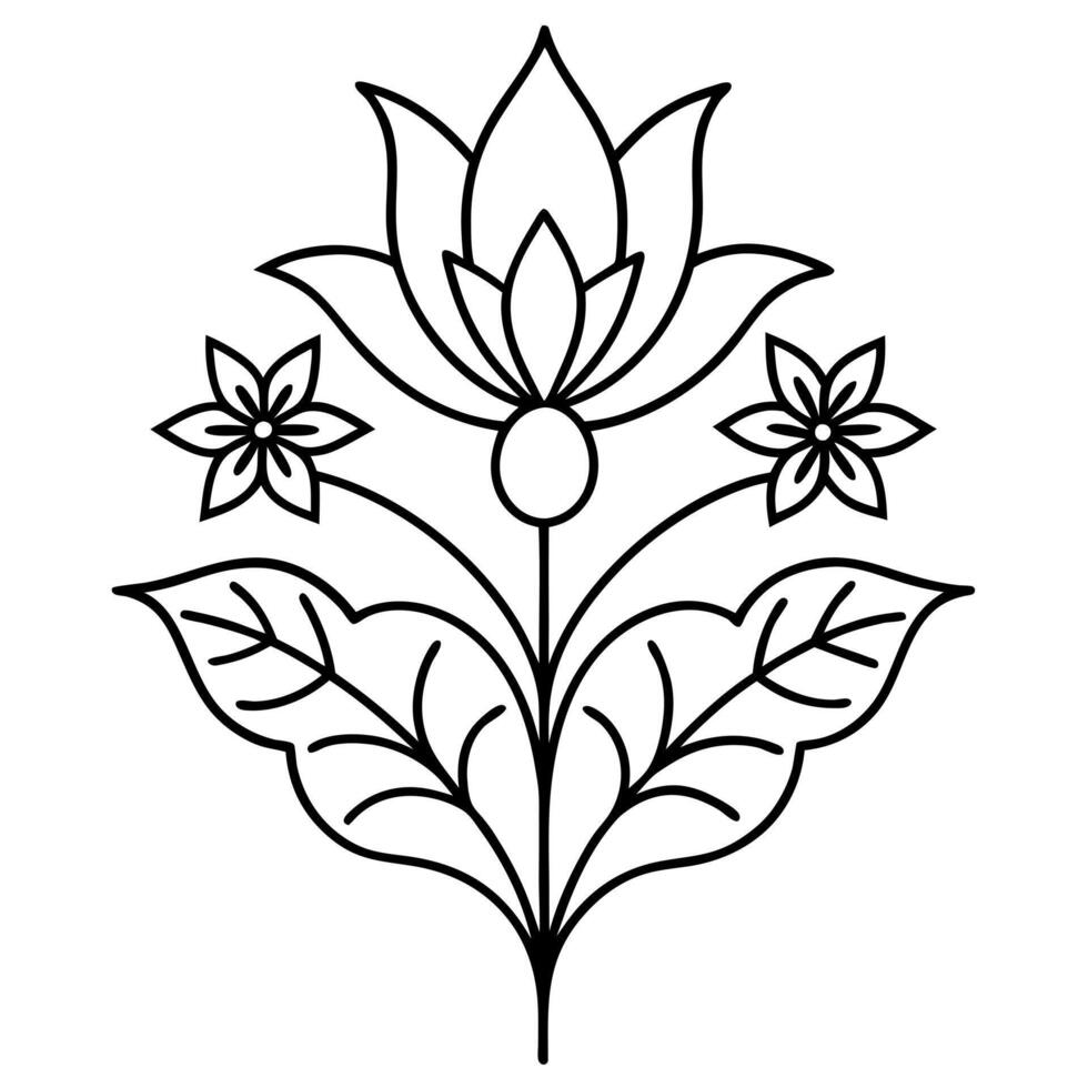 boho flower decoration elements silhouette illustration on white background, vector