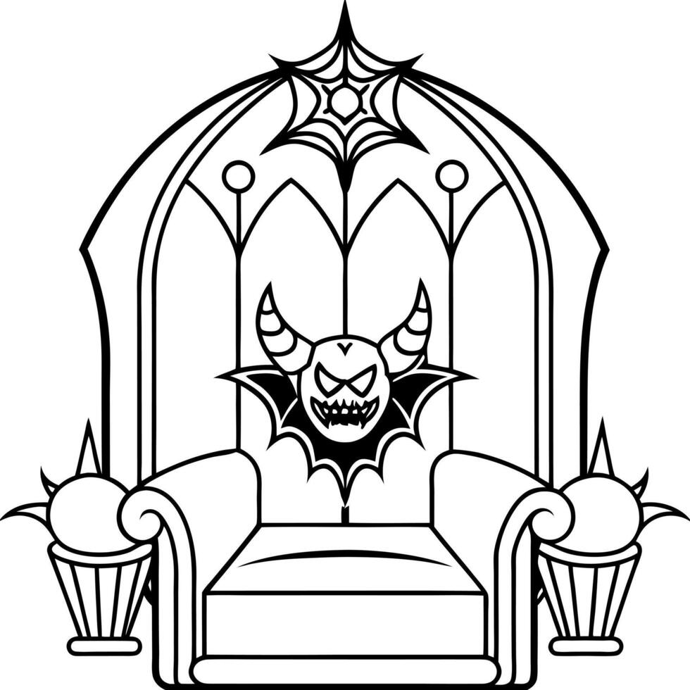 royal throne dark gothic throne, front view, evil and luxury, halloween scene background, vector