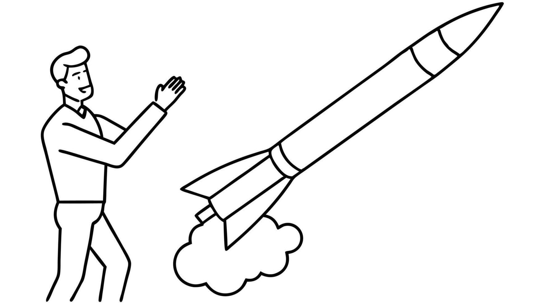 a man is launching a ballistic missile, illustration line art vector