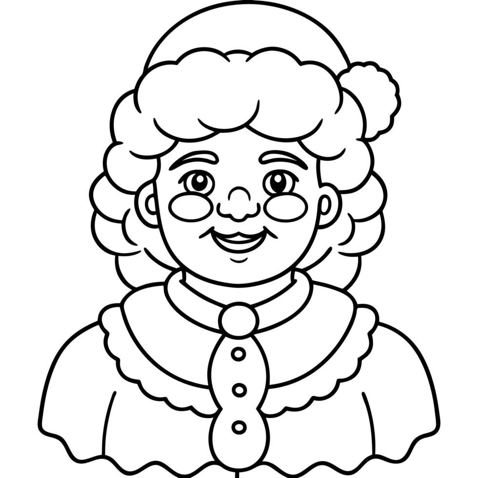 coloring page, bold line art, christmas mrs claus, illustration line art vector