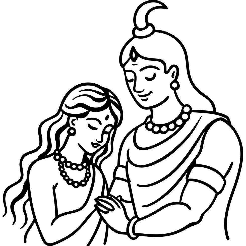 god shiva care parvatti, illustration line art vector