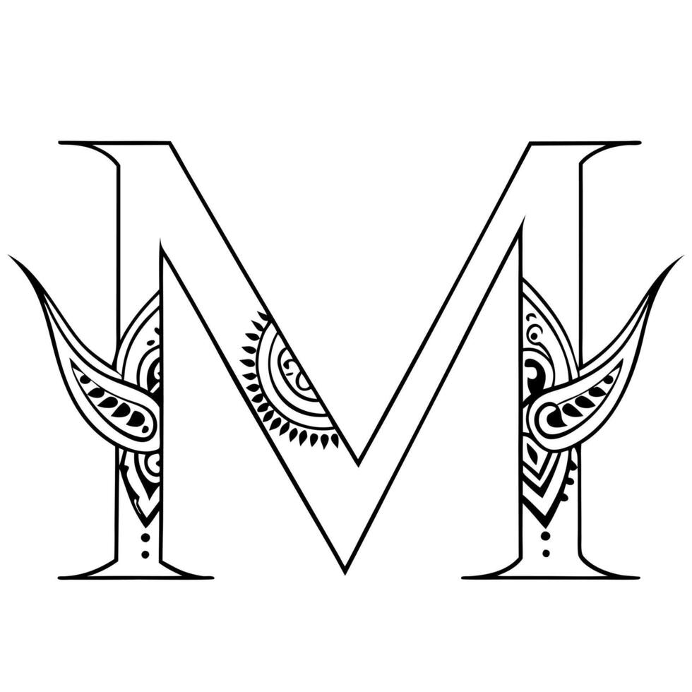 the letter m in the style of a tribal tattoo, illustration line art vector