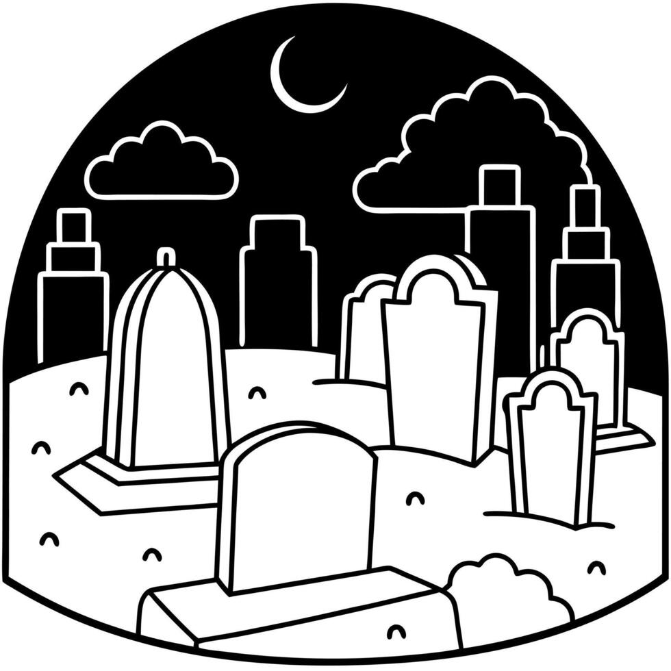 silhouette of a dark vast cemetery graveyard at night transparent background tombstones vector