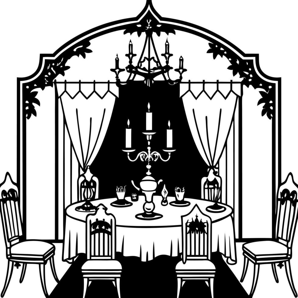 dark gothic dining rooms decadent decor inspo, illustration line art vector