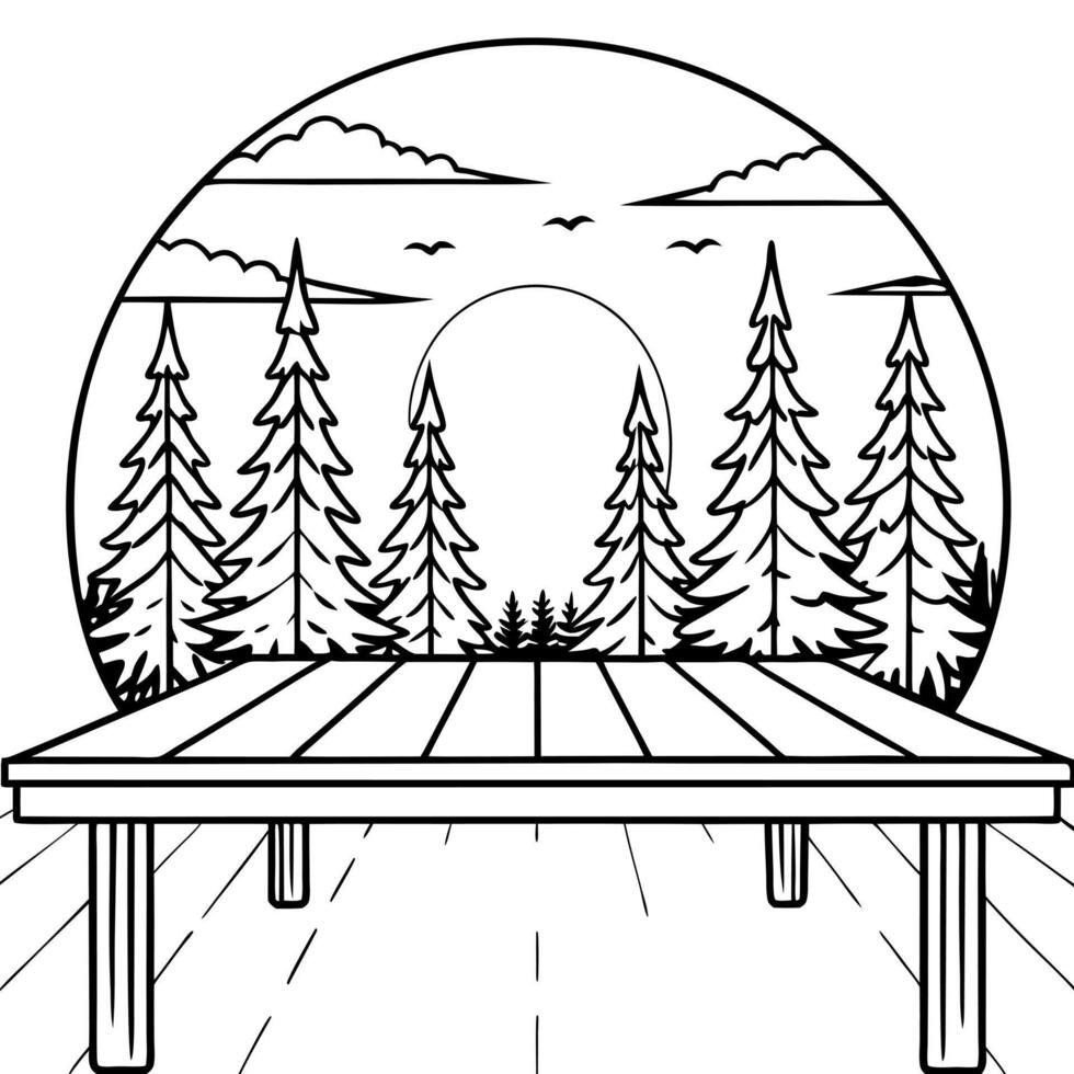 beautiful fall autumn sunset forest woodland natural mockup wooden table empty product free space vector