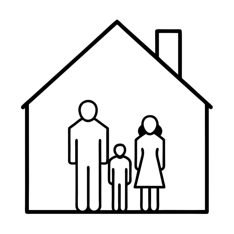 a family standing in his house, illustration line art vector