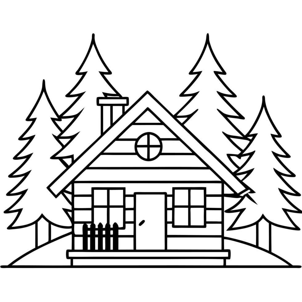 cabin, illustration line art vector