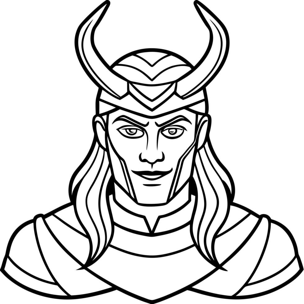 norse mythology god loki d with technology, illustration line art vector