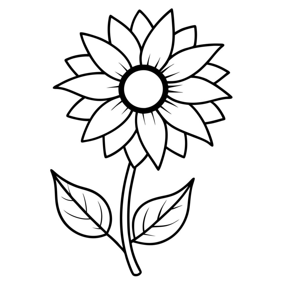 a sunflower with leaf, illustration line art vector