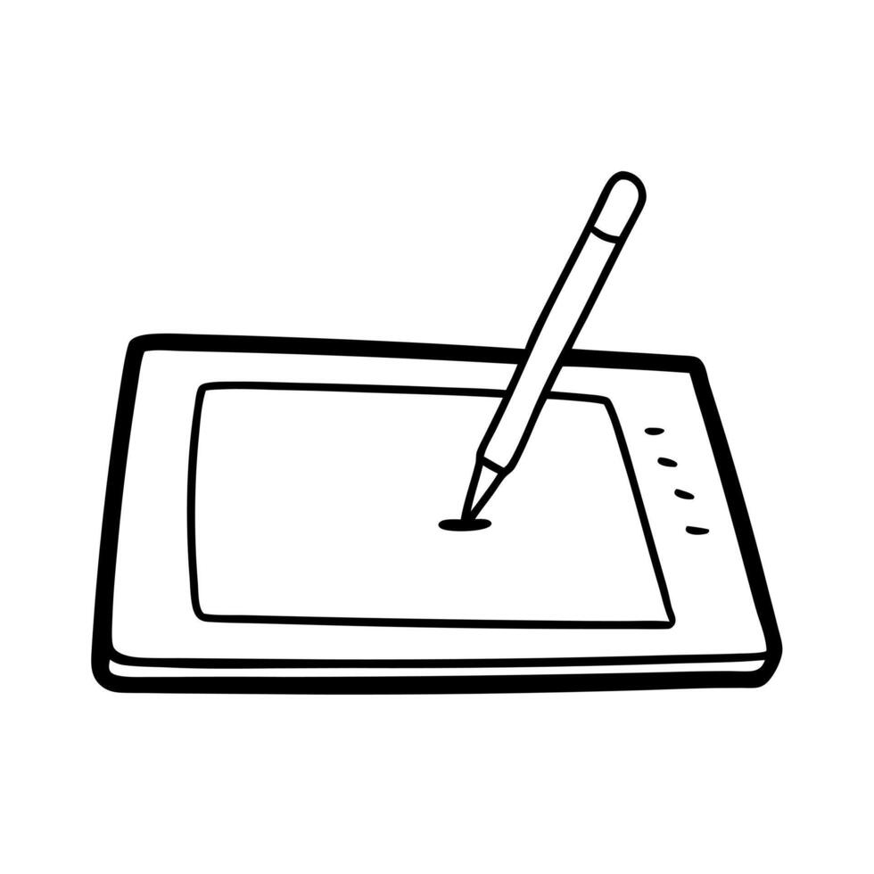 hand draw doodle cartoon icon drawing tablet, illustration line art vector