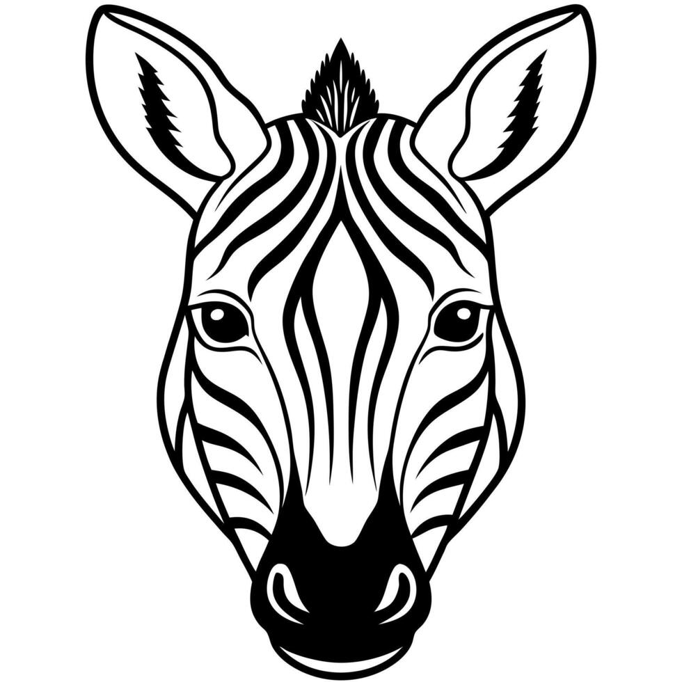 a zebra head with white background, illustration line art vector