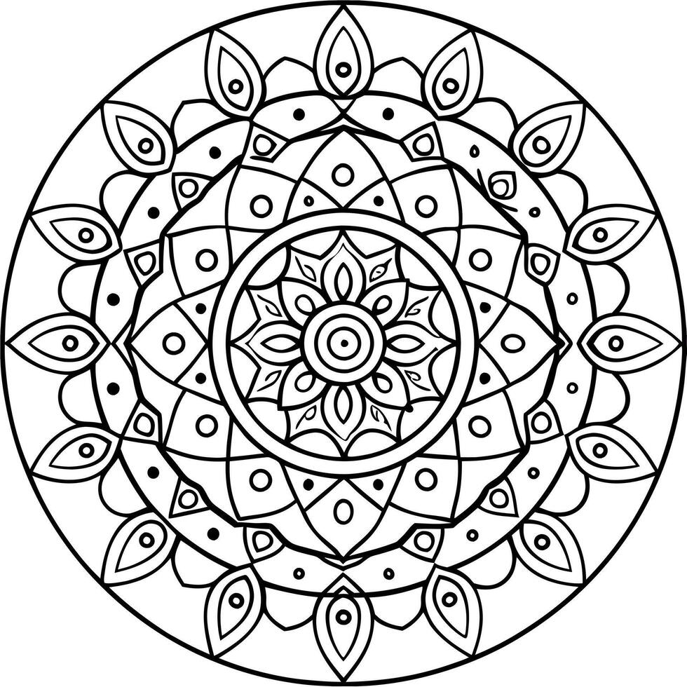 a circular mandala with concentric rings, each filled with different nature-inspired patterns such vector