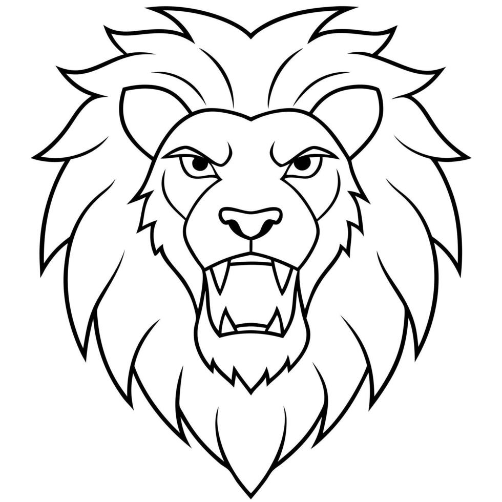 angry lion head, illustration line art vector