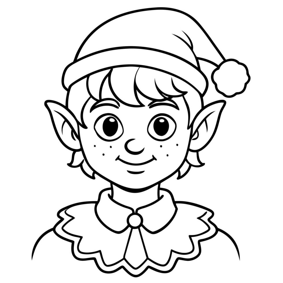 coloring page, bold line art, christmas elf, illustration line art vector