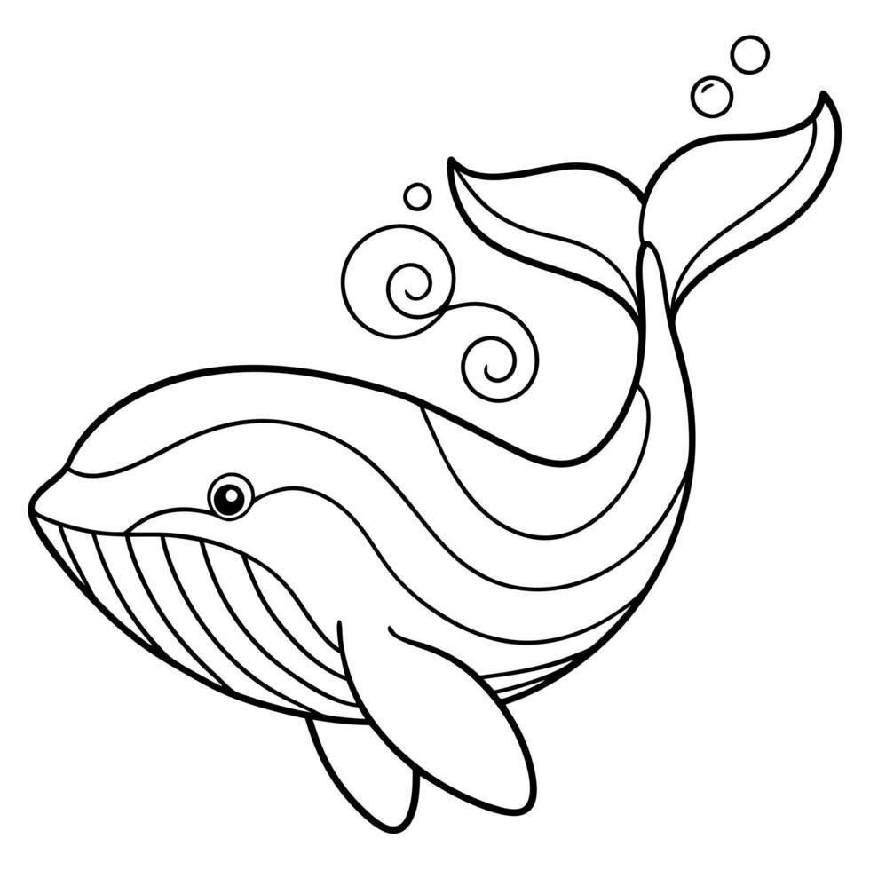 a simple coloring page drawing a sea whale releasing water with intricate pattems on its shell such vector