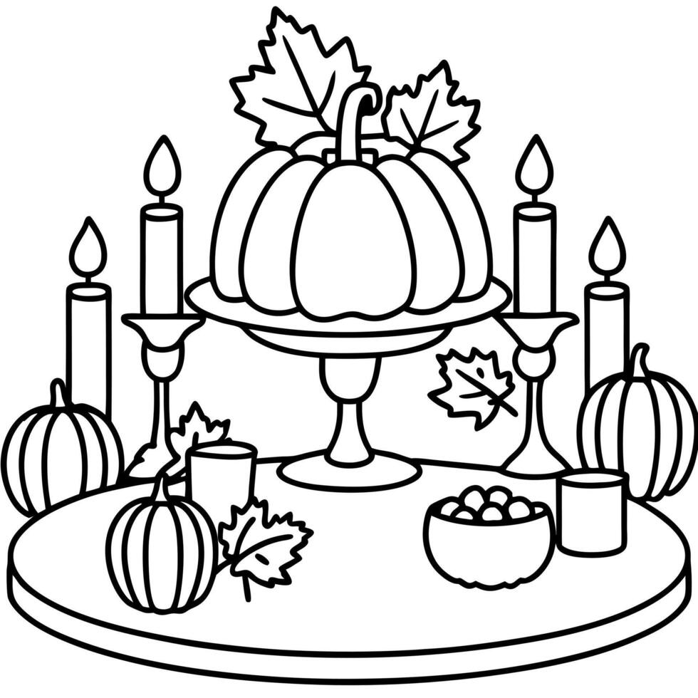 modern table setting for fall holidays, thanksgiving, halloween, wedding with pumpkins and autumn vector