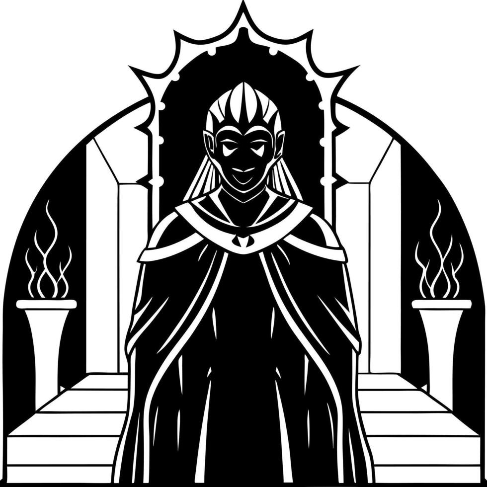 dark person view from the back in the throne room horror, lord of evil gloomy game background, vector
