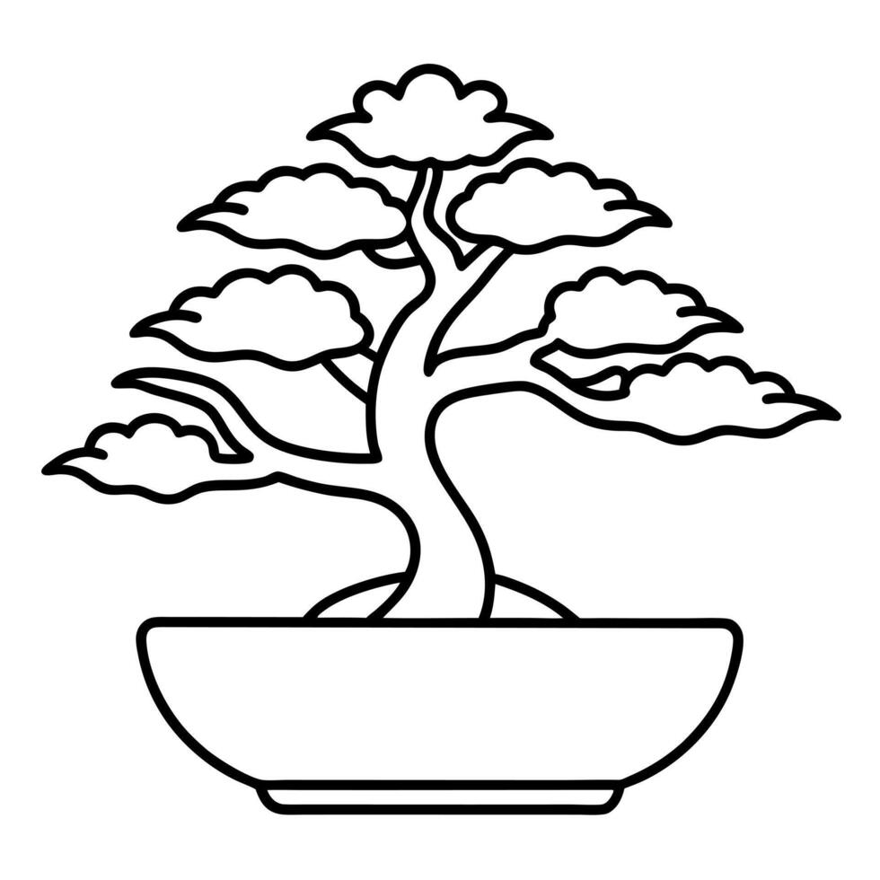 minimalist bonsai tree logo with intricate yet simple strokes, illustration line art vector
