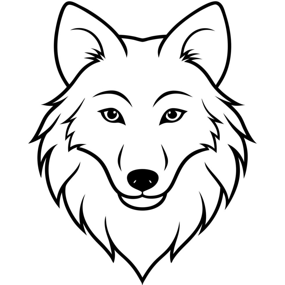 a white wolf head with white background, illustration line art vector