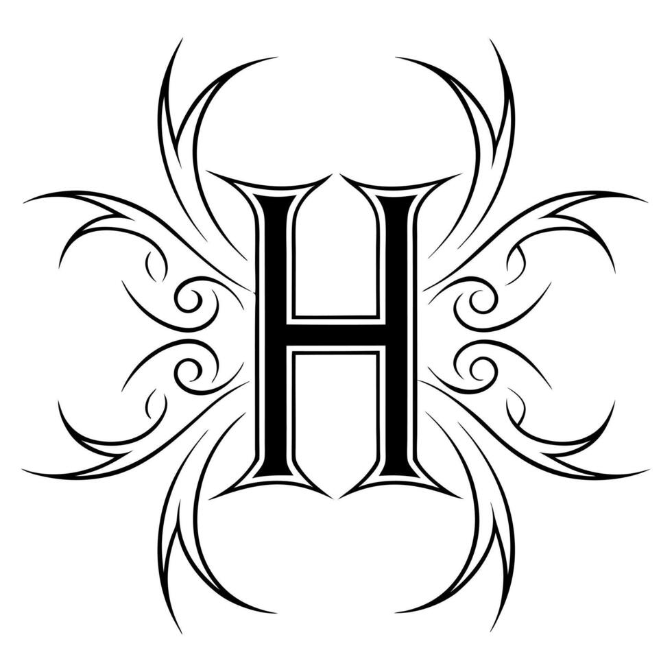 the letter h in the style of a tribal tattoo, illustration line art vector