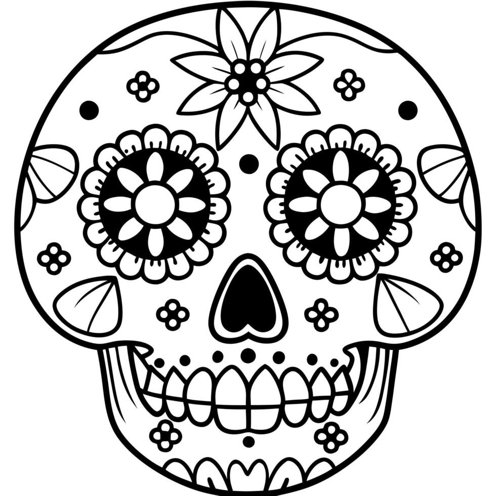 day of the dead skulls calacas, mexican folk art, carved wood, copyspace, illustration line vector