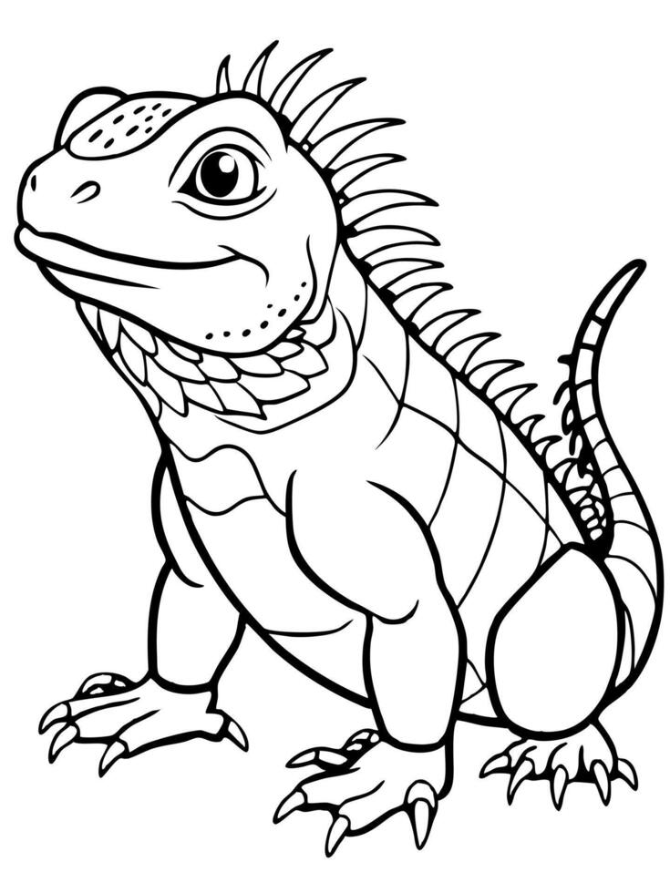a cute iguana, illustration line art vector