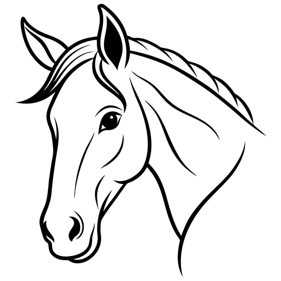 beautiful horse head silhouette black and white, illustration line art vector