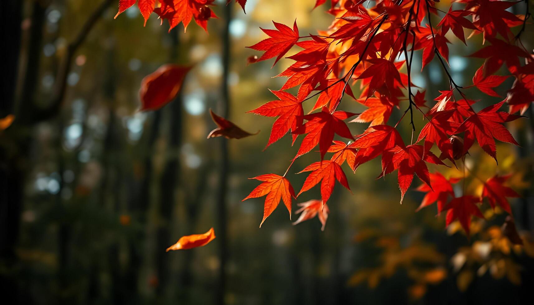 autumn leaves falling from a tree in the forest photo
