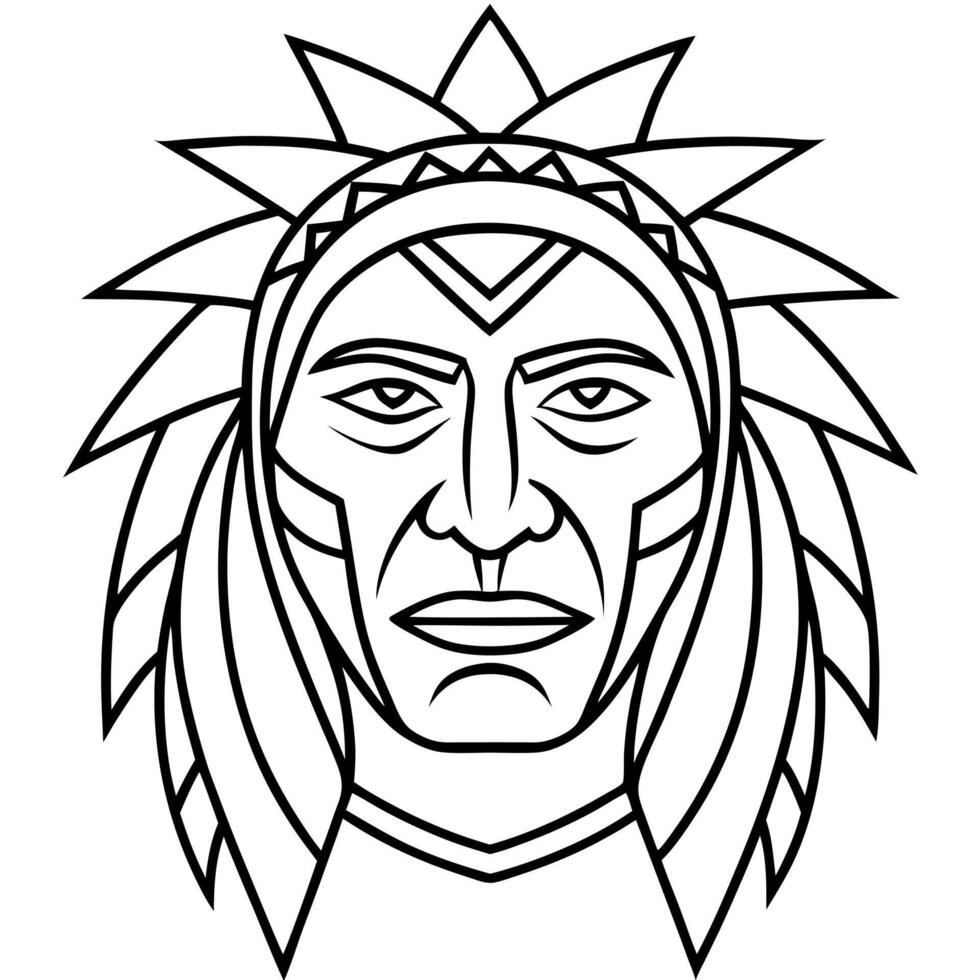 american native chief head mask isolated, illustration line art vector