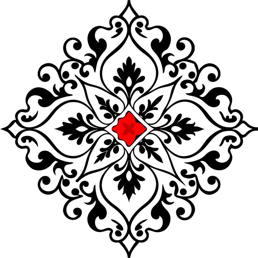 an image of a black and white floral pattern on a white background with a red, art panel for vector