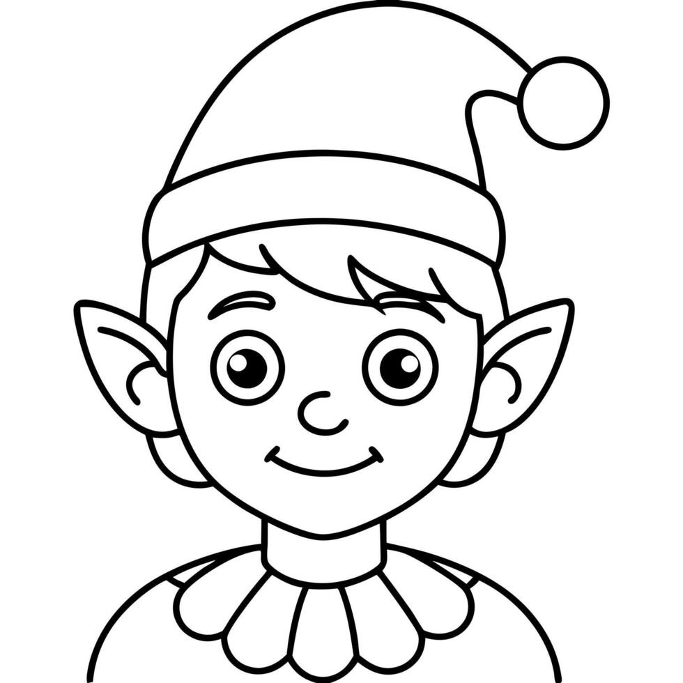 coloring page, bold line art, christmas elf, illustration line art vector